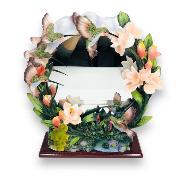 Vtg Giovanni Collection Humming Birds Vanity Mirror Flowers Frog Fairy Cottage